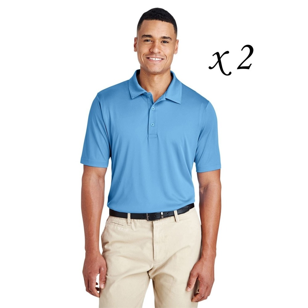 2 Team 365 Men's Dri-Fit UV Protection Moisture Wicking Polo Shirts - Lt Blue L